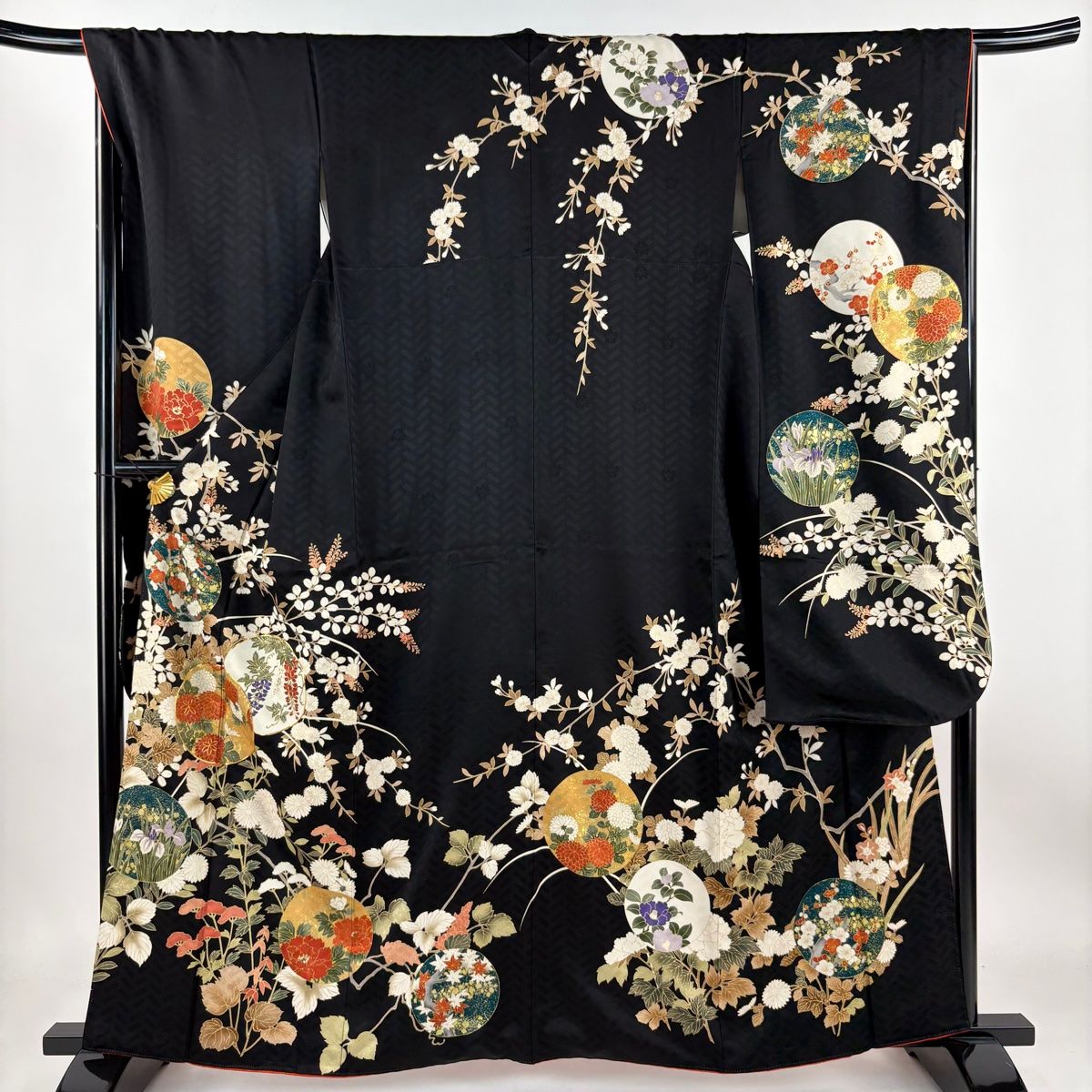 ◎吾妻徳穂 振袖 落款あり 袷 金駒刺繍 正絹 水色 パールトーン加工 美品 振袖 身丈161cm 裄丈67.5cm L 袷 吾妻徳穂 落款 草花 丸文 金糸