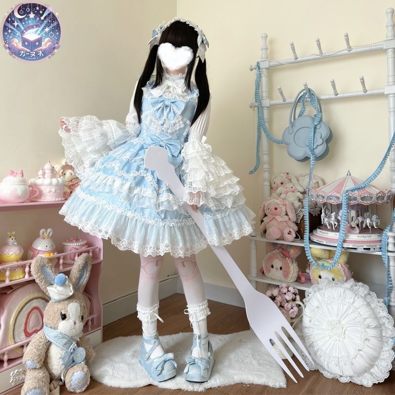 星 恋とときめき オリジナルデザイン ブルー lolita 豪華 ロリータ jsk 洋装 花嫁スタイル ジャンパースカート5色展開 ピンク ブラック ブルー アイボリー レッド