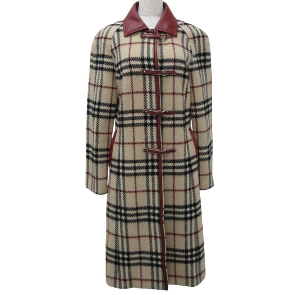 BURBERRY BLUE LABEL バーバリーブルーレーベル ノバチェック ウール ロングコート 38 ベージュ レッド レディース 古着