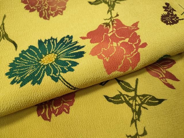 平和屋着物○上質な小紋 草花文 鬼しぼ縮緬 正絹 逸品 AAAV9188np