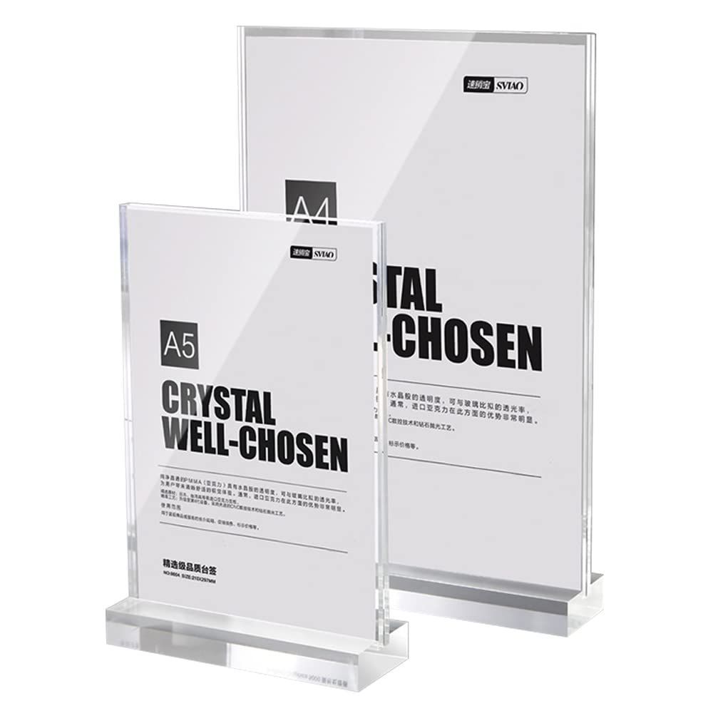 Shape:A4 Haloy ポップスタンド 卓上メニュー立 T型 透明アクリル樹脂 フォトフレーム サインスタンド 両面用 縦置き 広告 写真 カード立て (A4)
