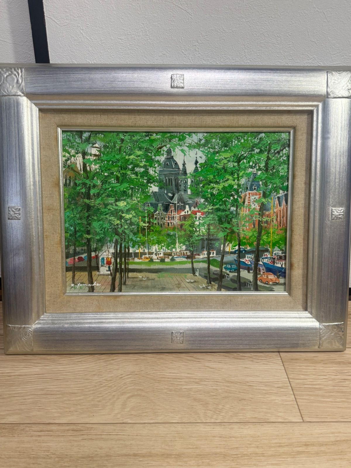 真作 山田一夫 油絵 アムステルダム 直筆サイン入り 真作本物