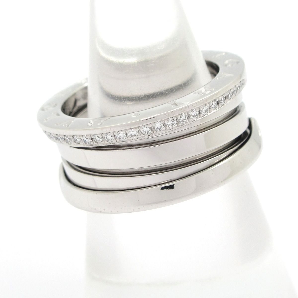 BVLGARI ブルガリ リング 54 B-zero1 3バンドリング K18WG×ダイヤモンド デミパヴェダイヤ
