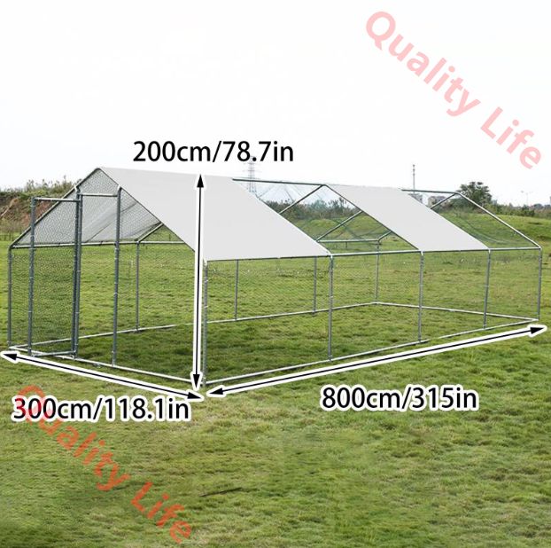 囲い付き金属製鶏小屋 防水鶏ケージ 鶏 アヒル ウサギ ガチョウ 子犬用の大型屋外鶏舎 A 800*300*200cm