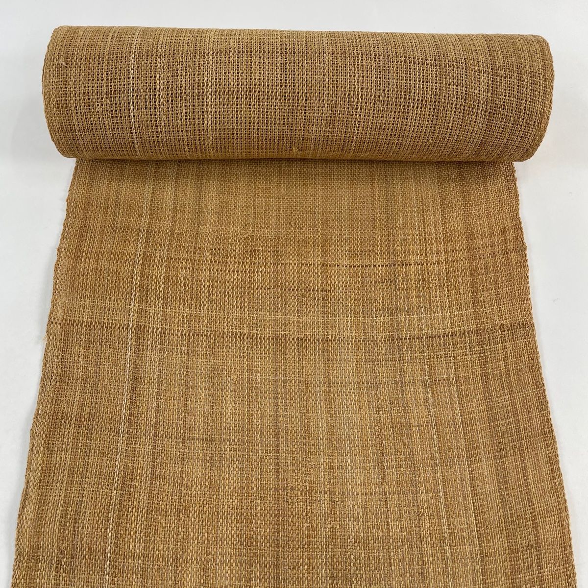 反物 逸品 帯反物 カジュアル 古代布 しな布 薄茶色 科 【中古  