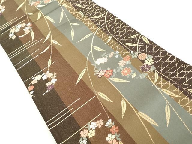 平和屋着物◎六通柄袋帯 唐織 花丸間道 金糸 正絹 逸品