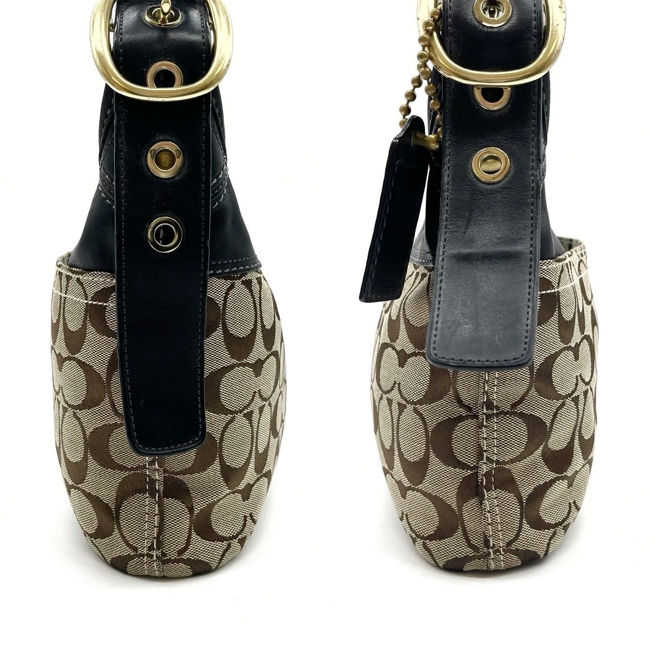 良品 COACH ショルダーバッグ キャンバス レザー ブラック 