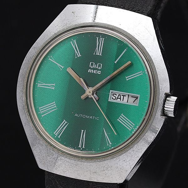 シチズン AT/自動巻 4-120248 Qu0026Q MEC 緑文字盤 デイデイト ラウンド メンズ腕時計 Ike