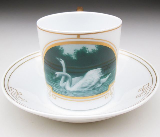ニンフェンブルク 金彩白鳥絵 カップ＆ソーサー アンティーク 1906年