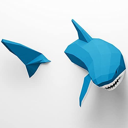 アニマルペーパークラフトのサメ -リアルホウジロザメ- 立体 動物 （水色）oxygami