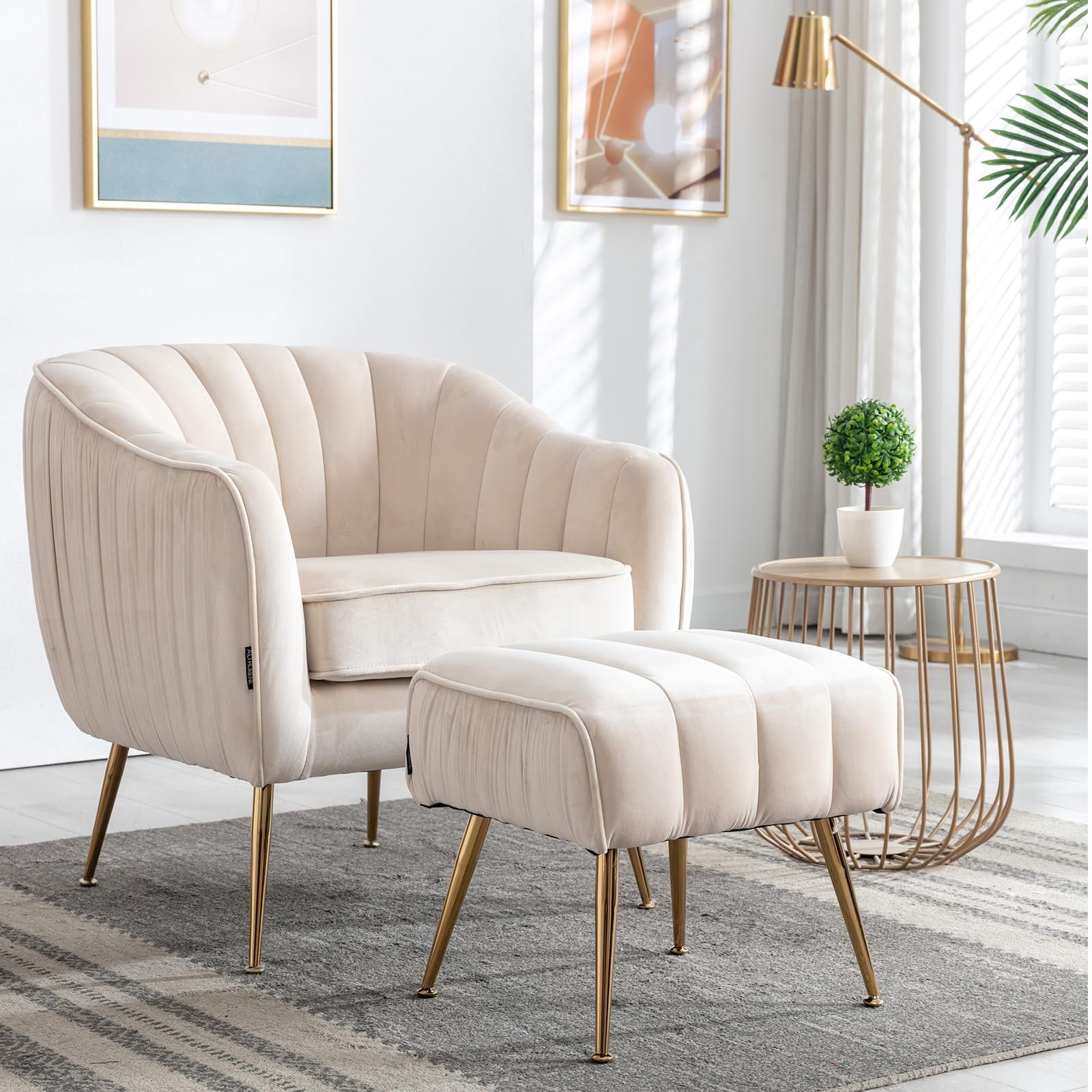 大 ソファー オットマン付き 1人掛け ベルベット ソファ モダン 一人暮らし 座り心地が良い Altrobene カウチ 組み立ても簡単 リビングソファ ベージュ