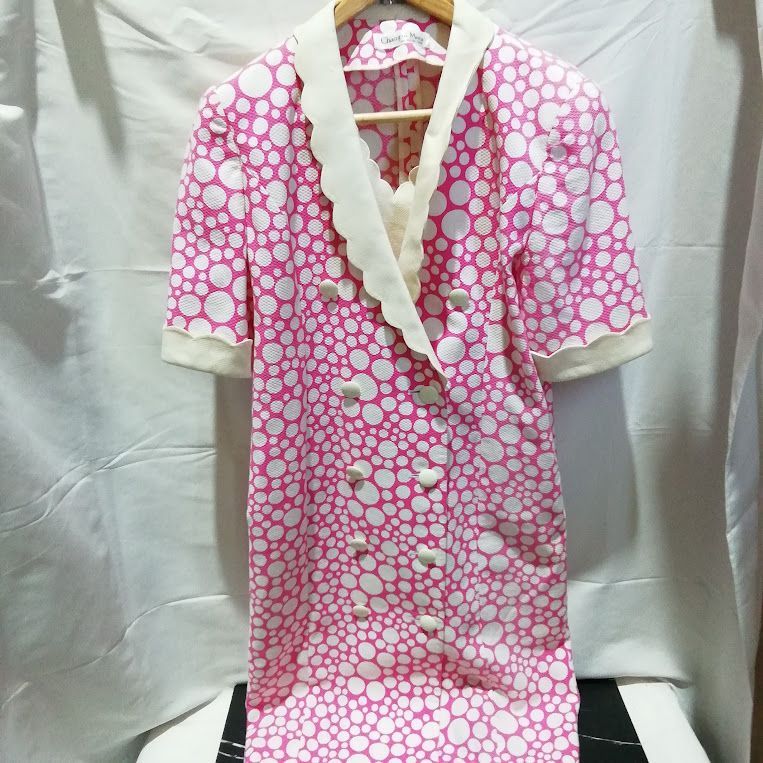 訳あり】 champ de mars ワンピース ピンク 水玉 昭和 レトロ