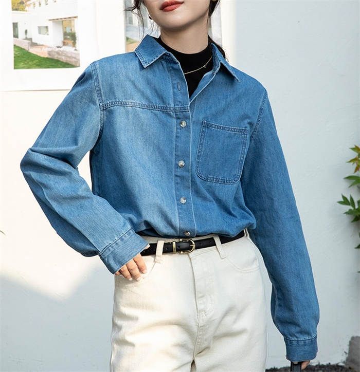 シャツ レディース デニム コットン 春秋 長袖 トップス