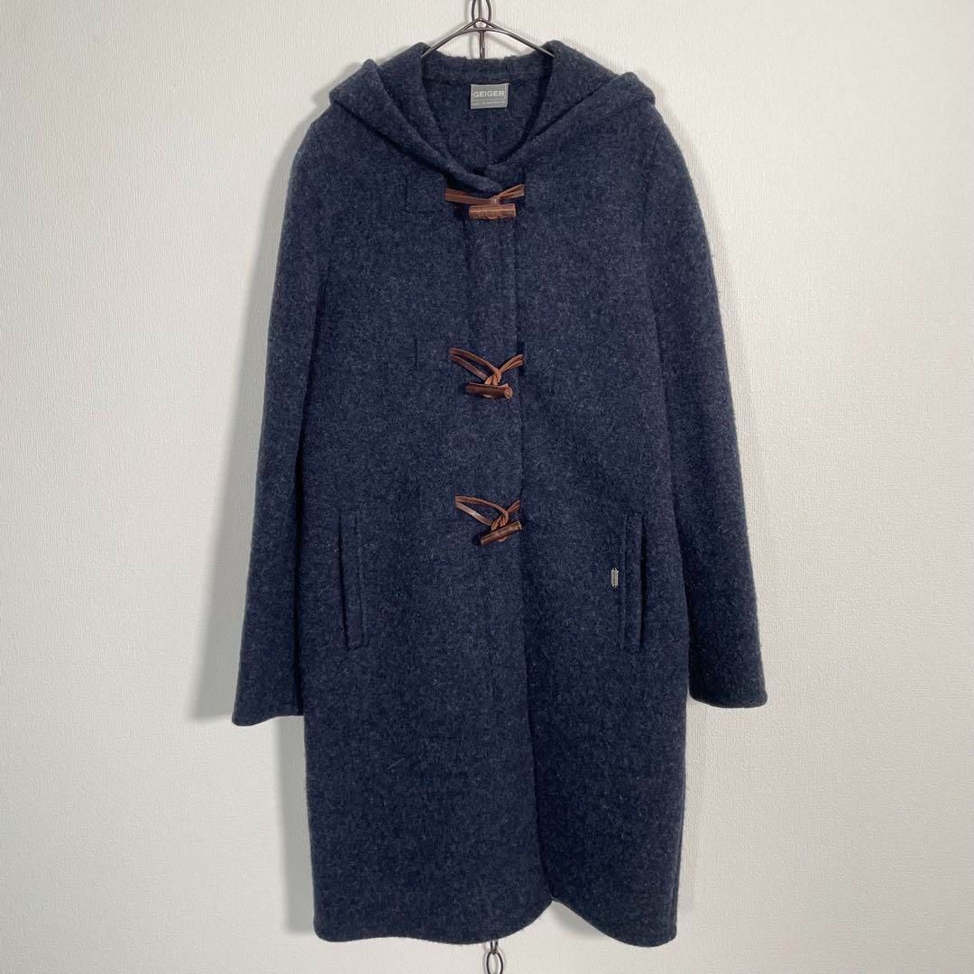 オーストリア製 GEIGER ピュアニューウール ダッフルコート レディース サイズ36 ネイビー系 軽め