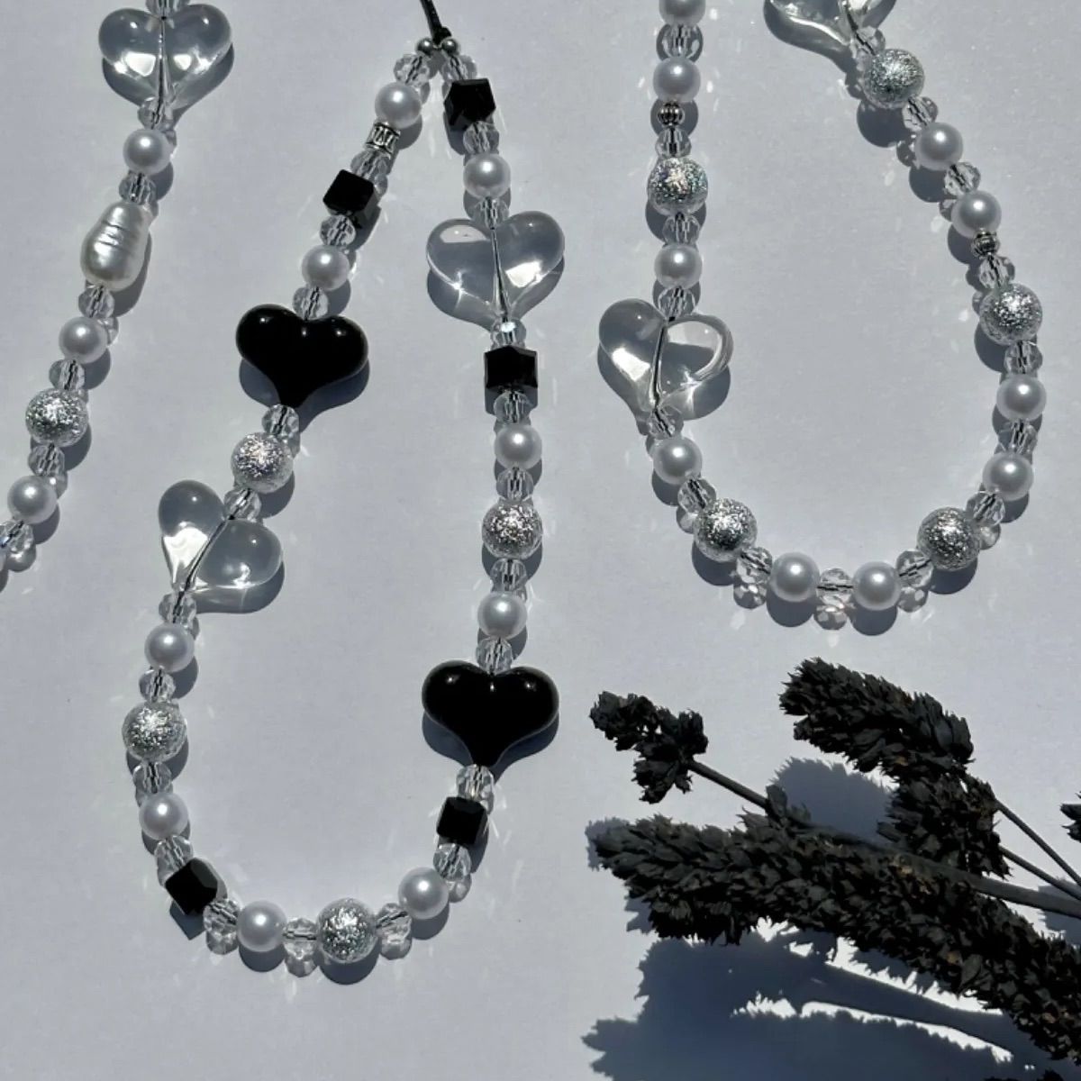 36. clear×black square beads ビーズストラップビーズ