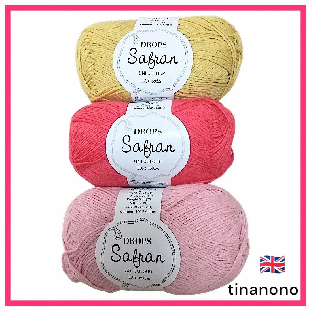 新品, UK import, Drops Safran 100％ Cotton 3colur set! 5ply, 50g x 3, Brand  new, Egyptian cotton , ドロップス、コットン糸、 - メルカリ