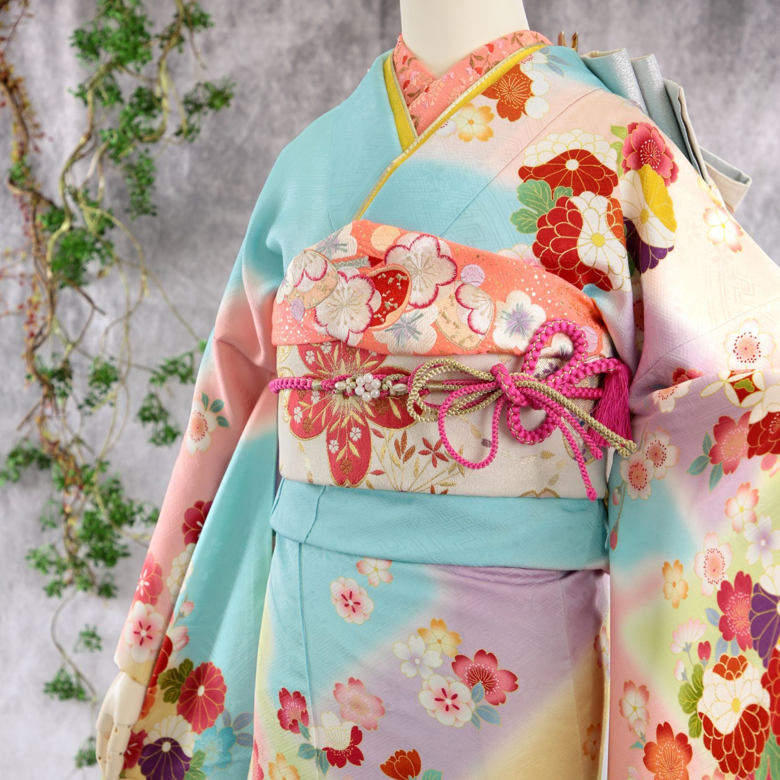 振袖フルセット 振袖セット 振袖 Mサイズ 中古 水色×新古典 美品
