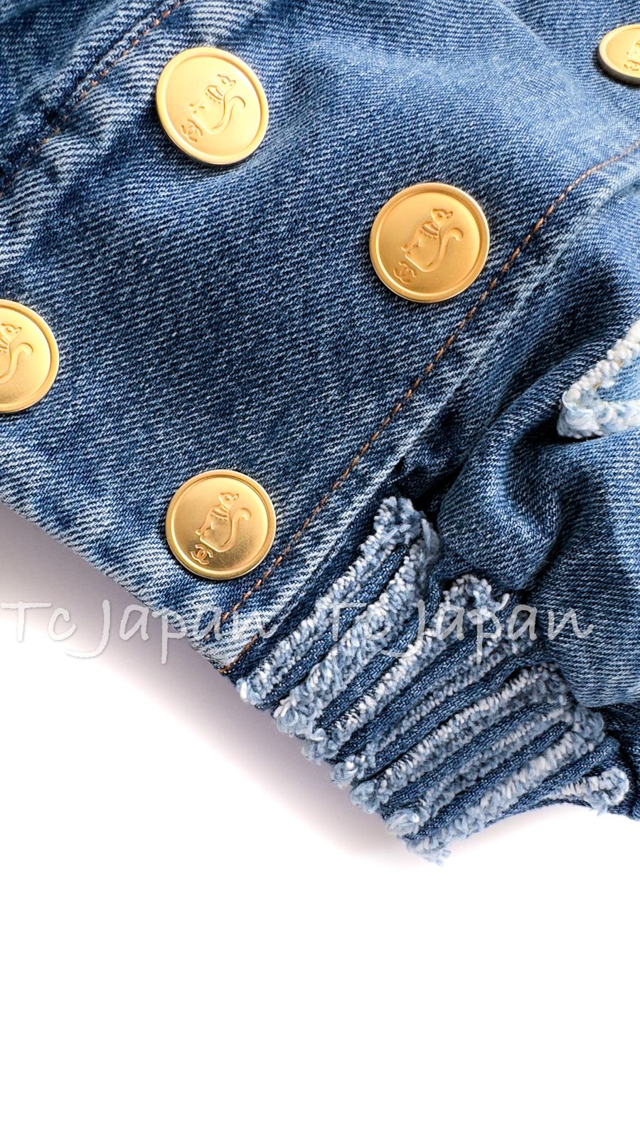 シャネル ジャケット コート CHANEL 超美品 2019 ブルー デニム ボア襟