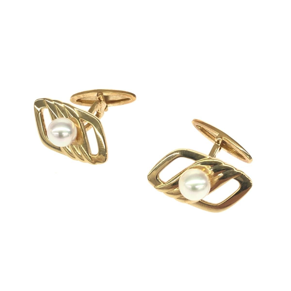 MIKIMOTO ミキモト タイピン-カフスセット ゴールドカラー パール直径6.5-7.0㎜|K18YG メンズ 240001099572