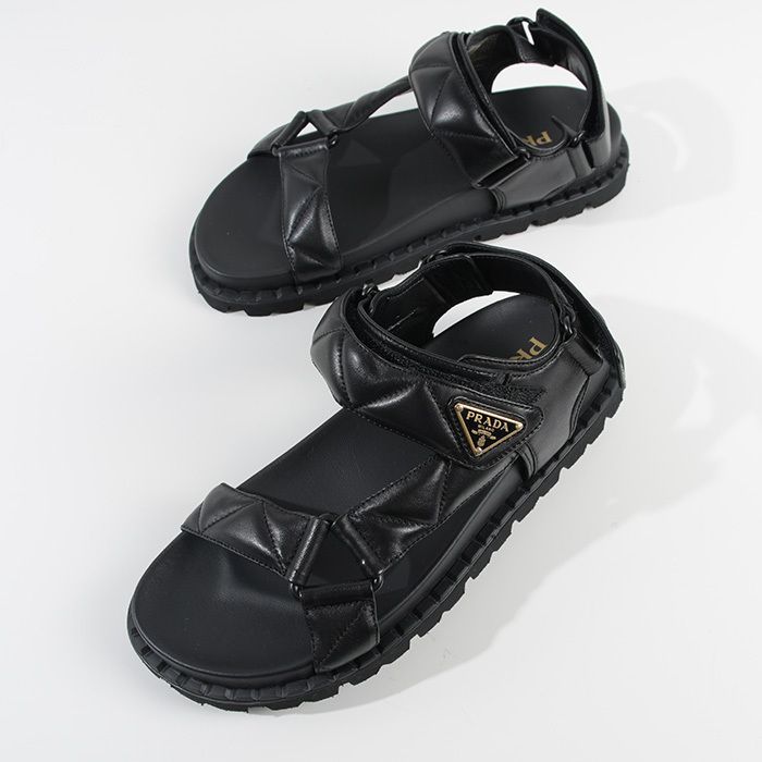 シューズ・サンダルその他 Prada Black lace-up with strap PRADA プラダ サンダル シューズ Nappa leather 1X433N 038