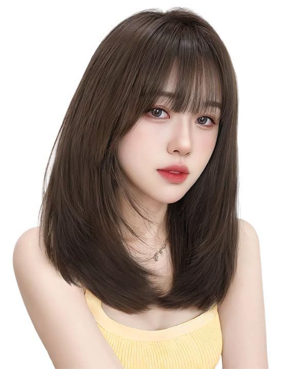 【新着商品】茶色 ストレート フルウィッグ ロング ミディアム 小顔 自然 セミロング 原宿系 ふんわり ネット付き AISIHAIRウィッグ かつら ブラウン