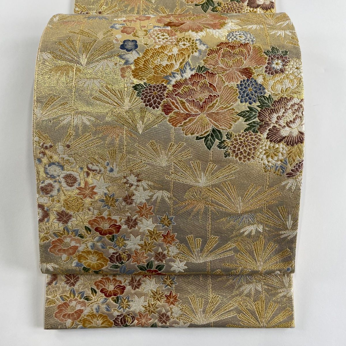 袋帯 美品 秀品 立華織彩文 金糸 箔 金色 六通 正絹 【中古