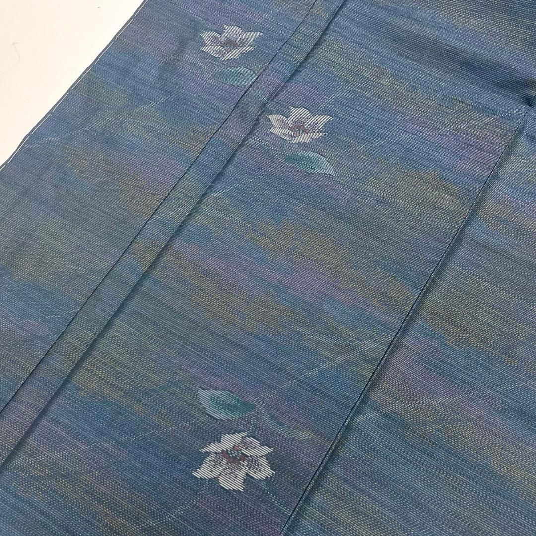 本場大島紬 横双絣 花模様 錆納戸色 K-4044