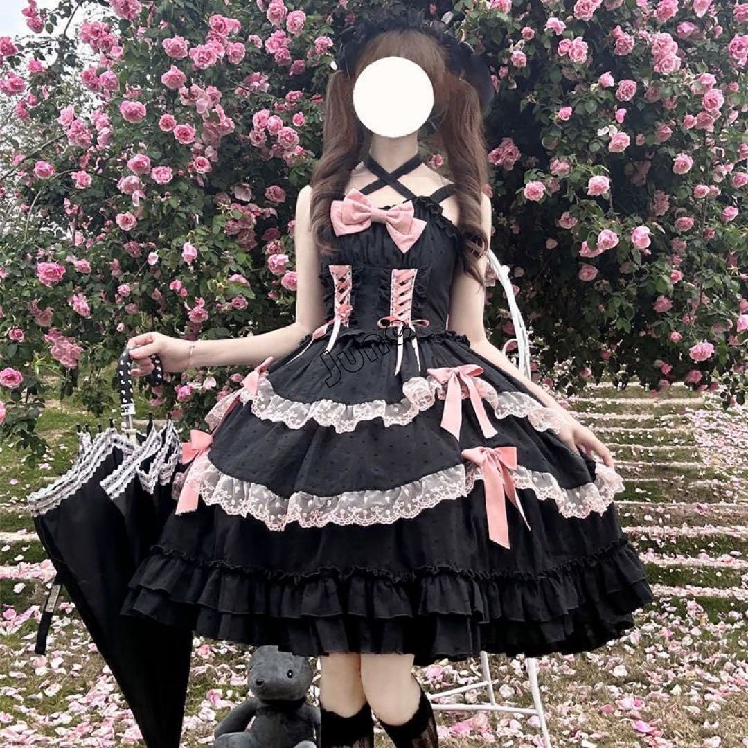 ロリータ lolita ゴスロリドレス クリーム色 黒 ピンク かわいい ロリータ lolita ゴスロリドレス クリーム色 黒 ピンク かわいい