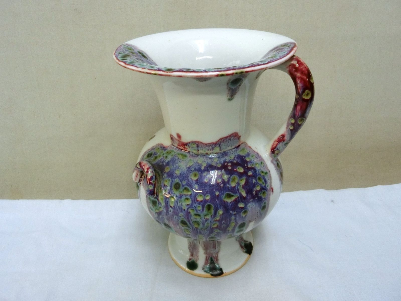 九谷花瓶 繊細文 色彩花器 山水緑主体に色絵多色・RR】花器 鑑賞