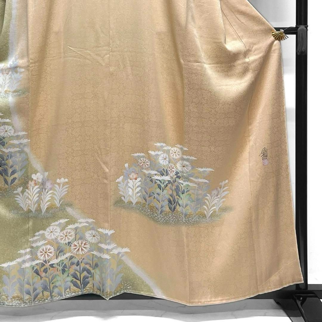 未着用 訪問着 金彩 花模様 菊 桔梗 撫子 オレンジ 着物 093w d - メルカリ 