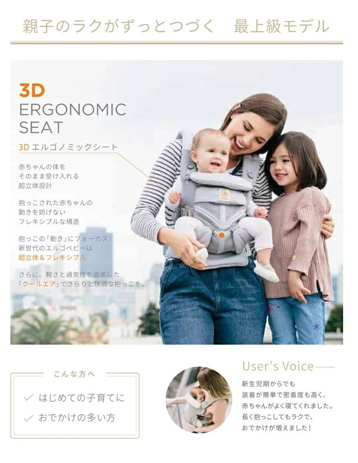 未使用■エルゴベビー (Ergobaby) 抱っこひも ベビーキャリア オムニ360 クールエア ミッドナイトブルー BCS360PMIDBLU  新生児~ リプロス ベビー用品