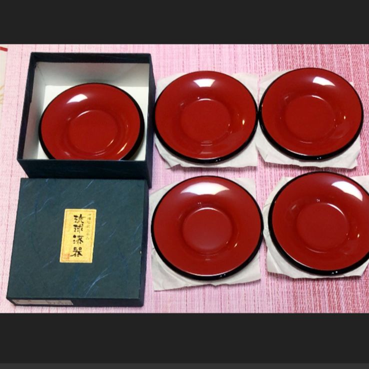 琉球漆器 沖縄伝統工芸品 茶托 内朱 5枚 - メルカリ