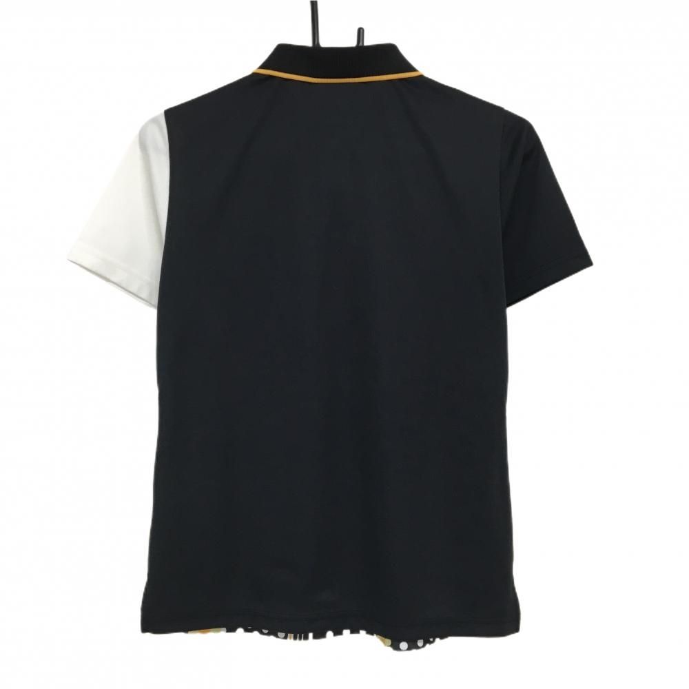 美品】MUスポーツ 半袖ポロシャツ 黒×白 一部ドット×花柄