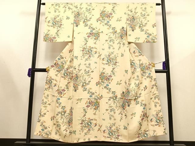 平和屋着物▽上質な小紋 飾花文 正絹 逸品 AAAY1957ck