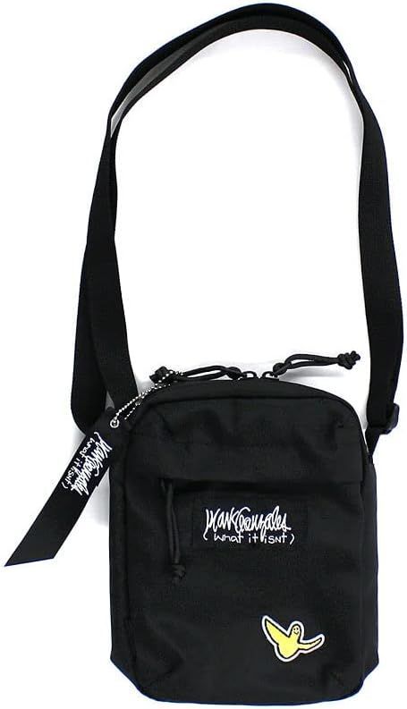 (What it isNt) ART BY MARK GONZALES BOXロゴ ショルダーバッグ ミニ 小型 メンズ レディース 通勤 通学 旅行 縦型 黒 (ブラック×ブラック)