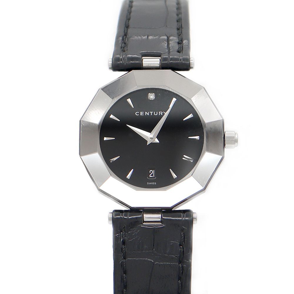 腕時計 CENTURY Timegem 1PDiamond Date Black Genuine Belt Genuine Buckle Ladies Quartz CENTURY Timegem 1PDiamond Date Black Genuine Belt Genuine Buckle