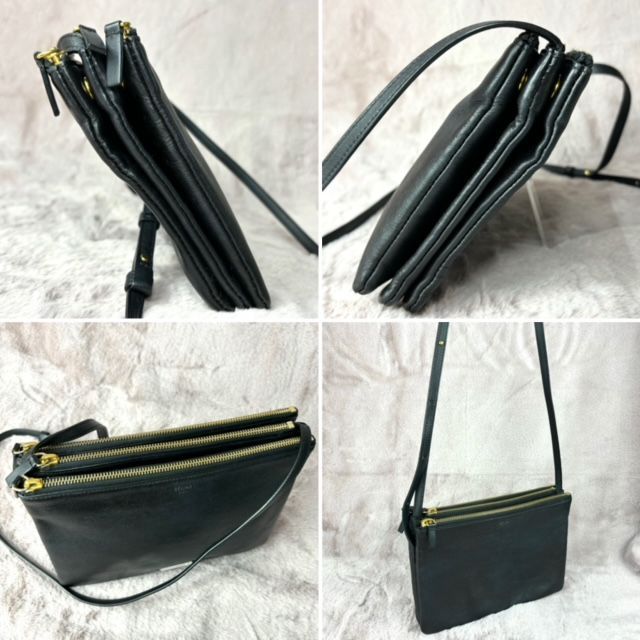 ☆良品☆ CELINE セリーヌ ショルダーバッグ トリオ スモール torio small セカンドバッグ クラッチバッグ 肩掛け 斜め掛け  オールレザー 本革 アコーディオン ブラック 黒 レディース 鑑定済 B-151