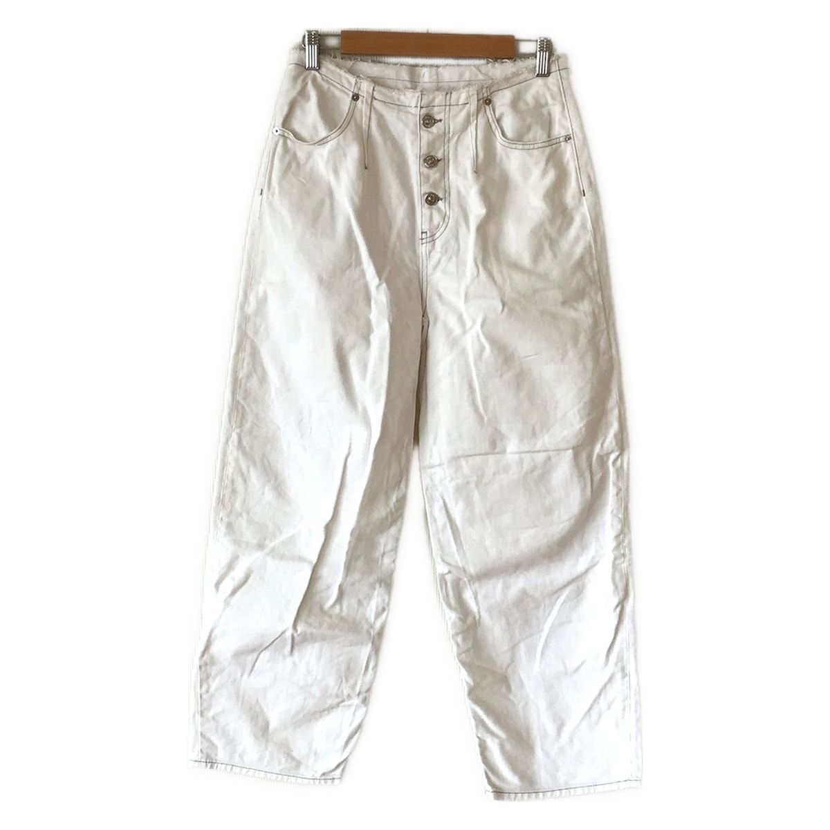 MM6 エムエムシックス ジーンズ サイズ40 XL レディース - 白 フルレングス|ダメージ加工|ボタンフライ
