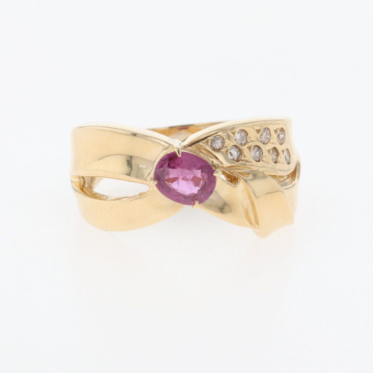 ルビー デザインリング YG イエローゴールド 指輪 メレダイヤ リング 8  