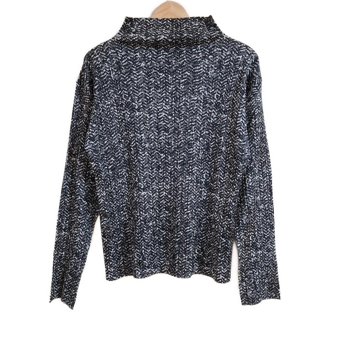 美品✨ プリーツプリーズ ハイネック カットソー 総柄 白 黒 L相当 PLEATS PLEASE(プリーツプリーズ) 長袖カットソー レディース