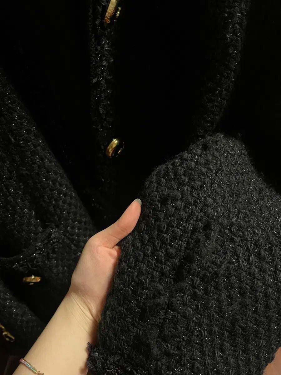 ♡新品同様♡セルフォード♡ノーカラーツイードジャケットコート♡ブラック系 CELFORD（セルフォード）の「ツイードジャケット（ノーカラー