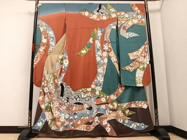 平和屋着物●染色作家　おだに武士　振袖　女人文　暈し染め　正絹　逸品　AABB7235ph 平和屋着物○染色作家 おだに武士 振袖 女人文 暈し染め 正絹 逸品