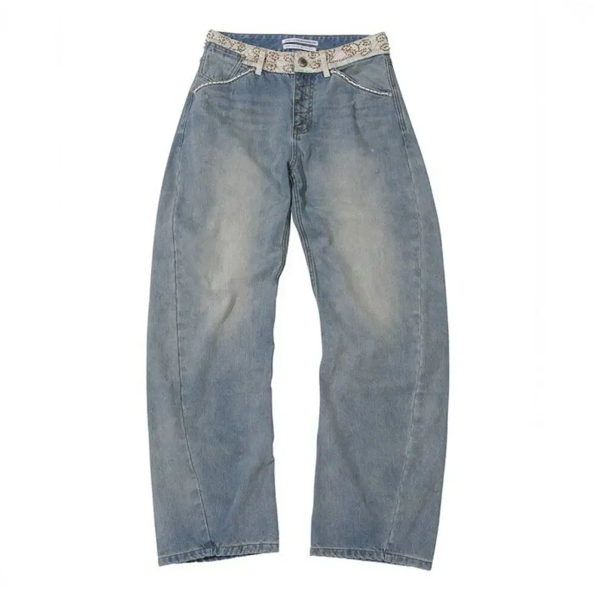 Beaded Waist Denim Pants Mid Blue 未使用