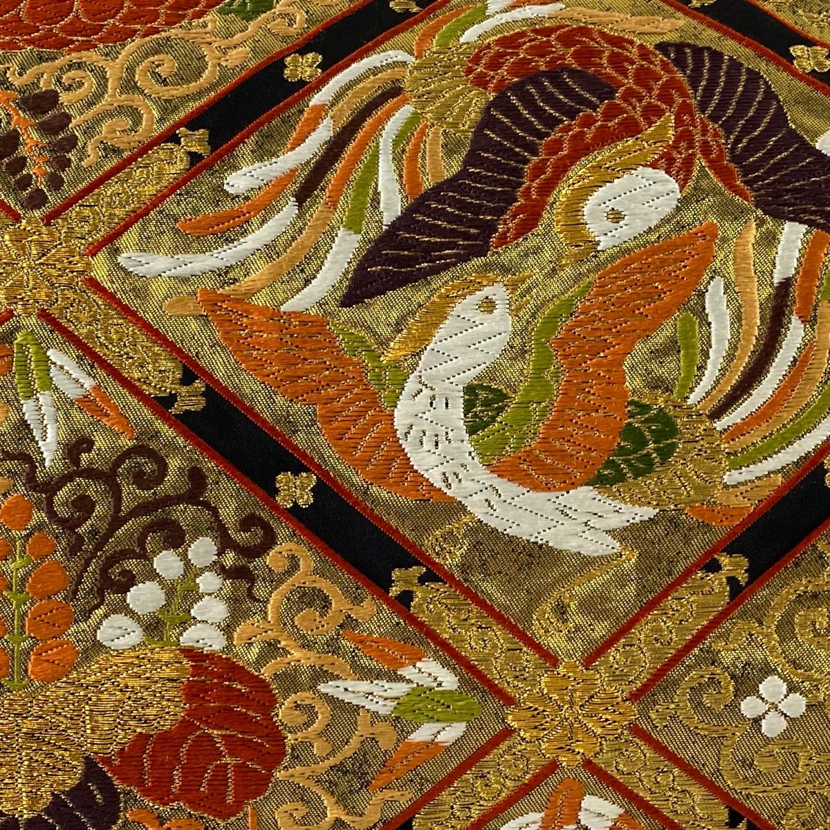 人気大割引 美品 袋帯 逸品 向かい鳥 豊明錦 関西仕立て 落款 河合美術織物 着物・浴衣