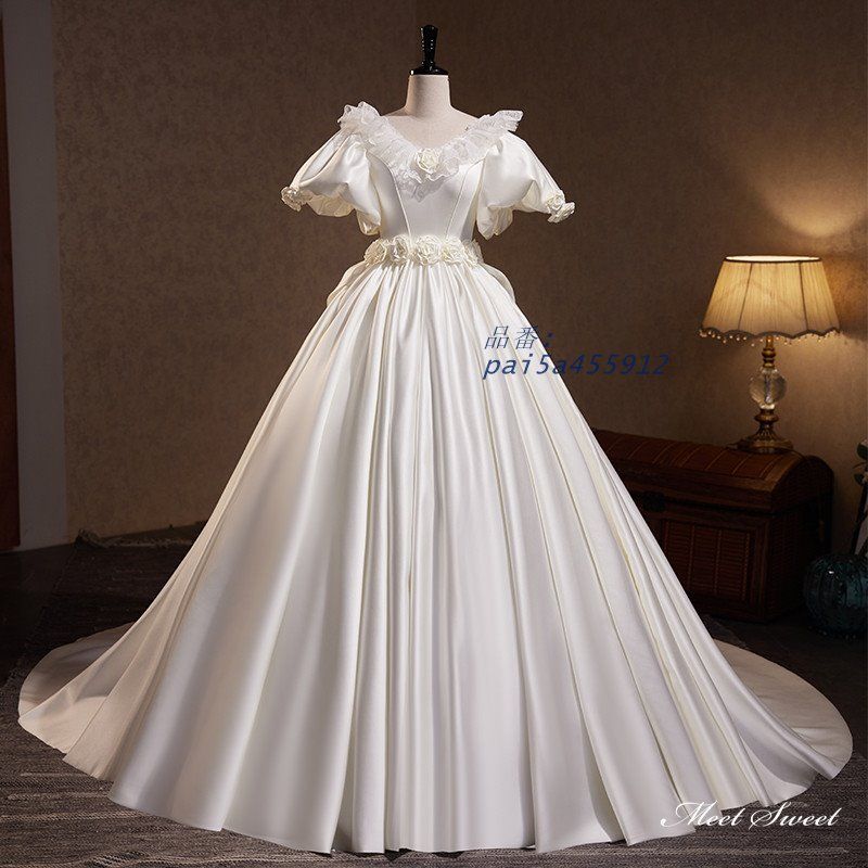 ウェディングドレス ロングドレス プリンセスドレス プロムドレス プリンセスドレス Aラインドレス ウエディングドレス 前撮り 半袖 花嫁 二次会 結婚式 pai5a455912