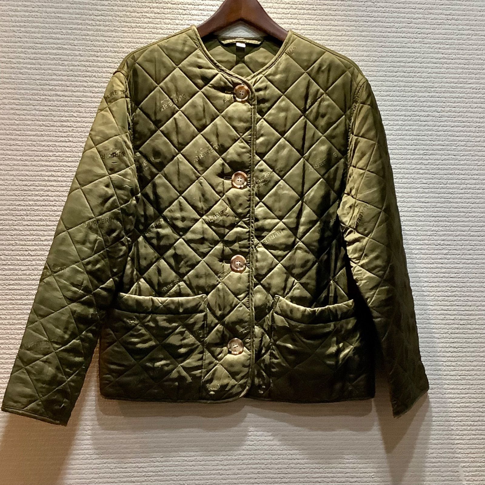 バーバリー ロンドン イングランド BURBERRY LONDON ENGLAND ティッシ期 ロゴ キルティングジャケット コート XS カーキ グリーン I511|T3