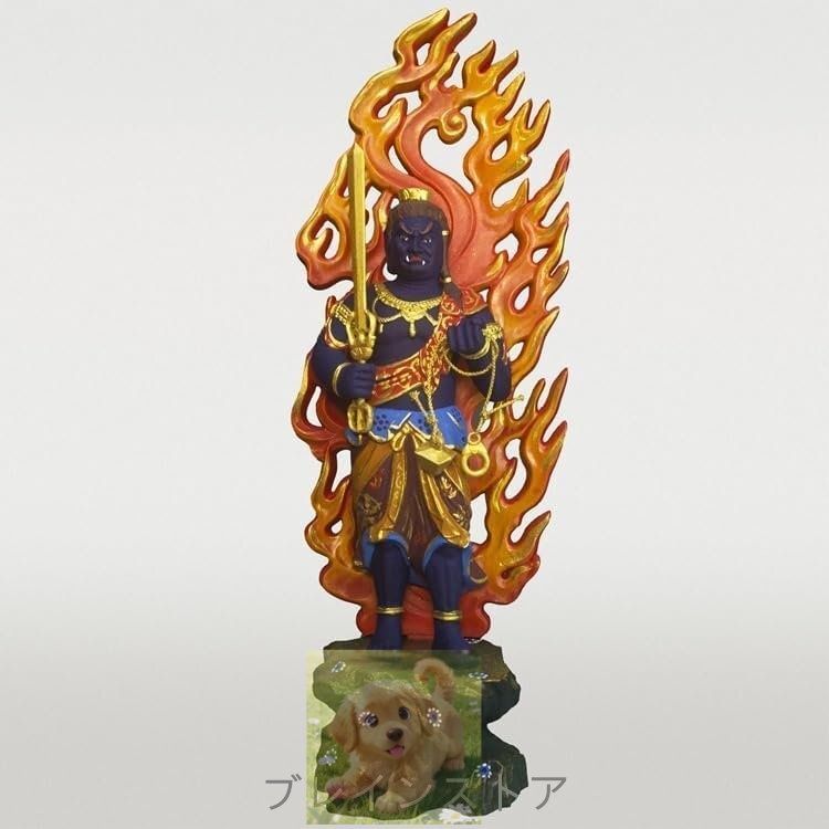 仏像 不動明王 立像火焔光背 桧木彩色 不動明王像 木彫仏像 立不動 木彫り 木製総高28cm