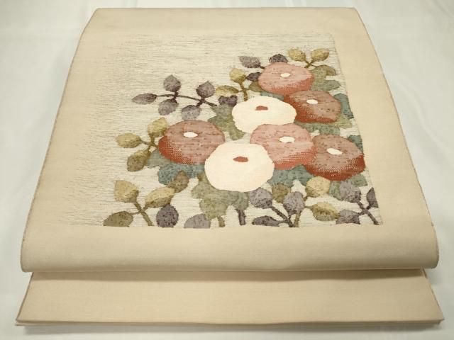 平和屋着物○太鼓柄袋帯 紬地 総刺繍 風景花文 正絹 逸品 CAAU1100yk  