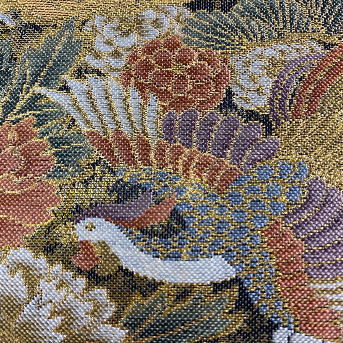 袋帯 秀品 鳳凰 菊 金糸 箔 金色 お太鼓柄 正絹