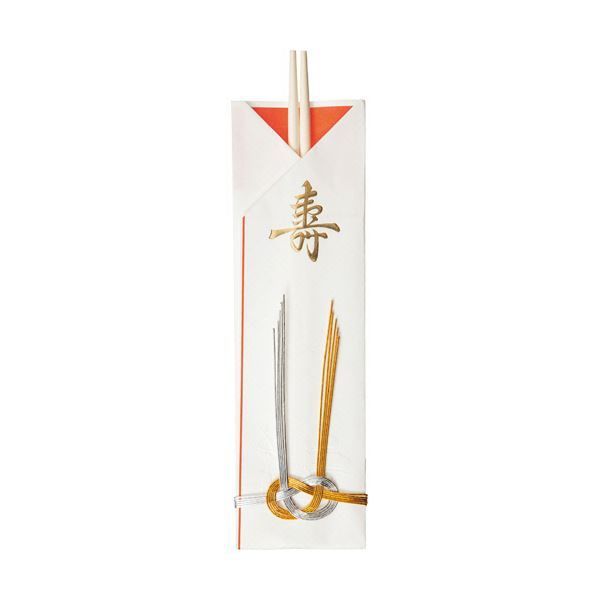 （まとめ） 大和物産 祝箸 結び（水引き付）1セット（50膳：5膳×10パック） 【×3セット】